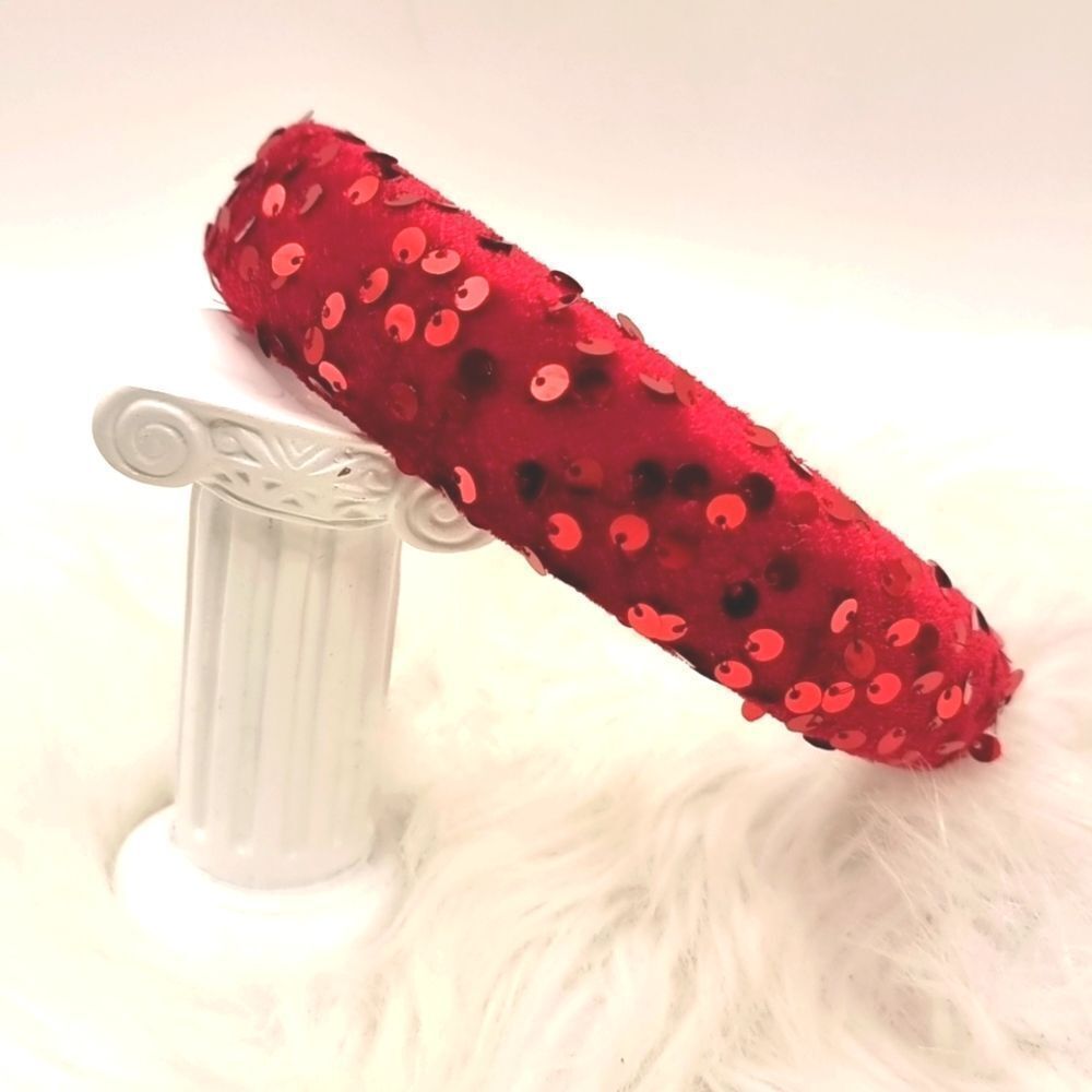 New Red Sequin Padded Headband Sparkly Glitter Hair Accessory